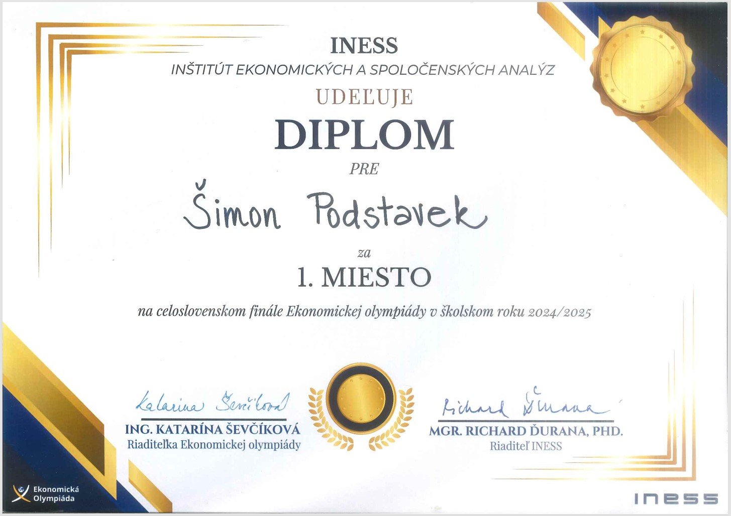 Ekonomická olympiáda - 1. miesto